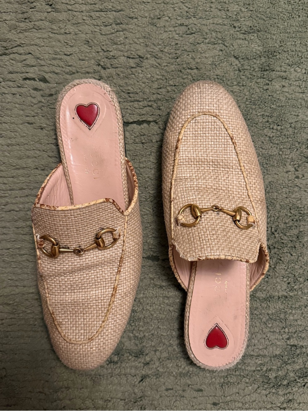 Gucci Beige Woven Horsebit Mules